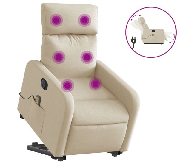 Sillón de masaje eléctrico reclinable - sillón relax elevable tela crema