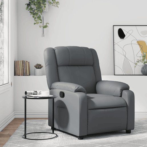 Poltrona reclinável - Poltrona relax couro artificial cinzento