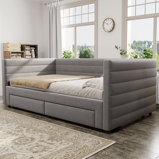 Sofá-cama 90x190 cm - Multifuncional, com arrumação, convertível em cama individualdupla - Cinza
