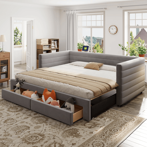 Sofá-cama 90x190 cm - Multifuncional, com arrumação, convertível em cama individualdupla - Cinza