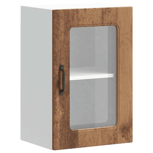 Armário de parede de cozinha - Cozinha modular porta vidro madeira velha