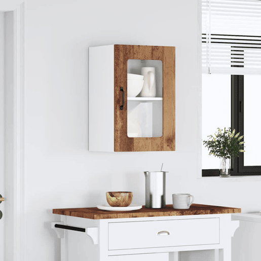 Armário de parede de cozinha - Cozinha modular porta vidro madeira velha
