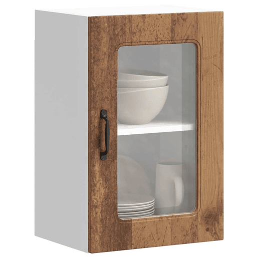 Armário de parede de cozinha - Cozinha modular porta vidro madeira velha