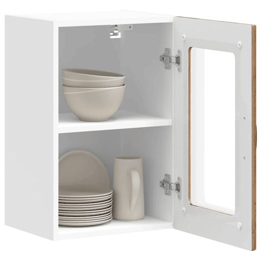 Armário de parede de cozinha - Cozinha modular porta vidro madeira velha