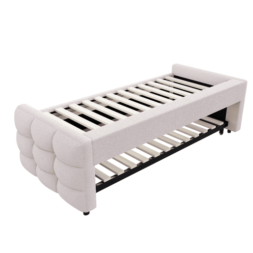 Sofá-cama 90180x190 cm - Puffbett, com estrado de ripas, multifuncional, bege