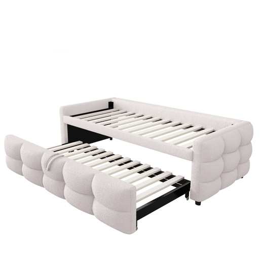 Sofá-cama 90180x190 cm - Puffbett, com estrado de ripas, multifuncional, bege