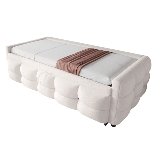 Sofá-cama 90180x190 cm - Puffbett, com estrado de ripas, multifuncional, bege