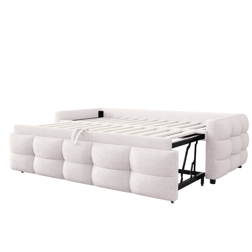 Sofá-cama 90180x190 cm - Puffbett, com estrado de ripas, multifuncional, bege