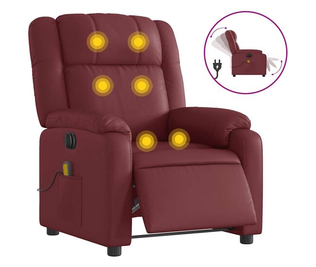 Sillón masaje reclinable - sillón relax eléctrico cuero sintético rojo tinto