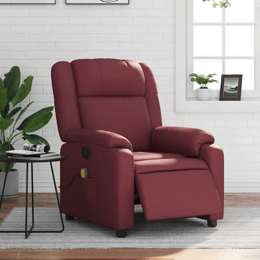 Poltrona massagens reclin. - Poltrona relax elétrica couro artif. vermelho-tinto
