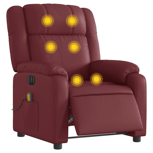 Poltrona massagens reclin. - Poltrona relax elétrica couro artif. vermelho-tinto