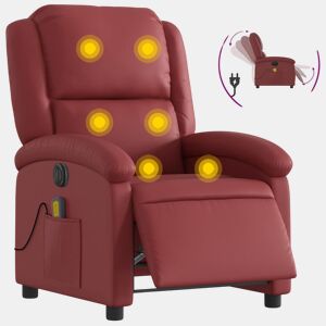 Poltrona massagens reclin. elétrica - Poltrona relax couro artif. vermelho-tinto