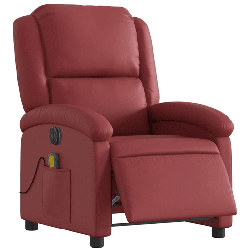 Poltrona massagens reclin. elétrica - Poltrona relax couro artif. vermelho-tinto