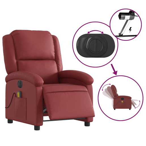 Poltrona massagens reclin. elétrica - Poltrona relax couro artif. vermelho-tinto