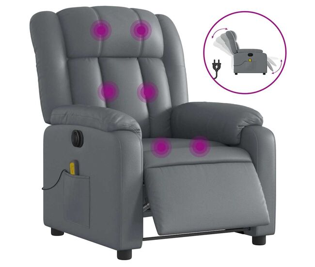 Sillón de masaje reclinable - sillón relax eléctrico cuero sintético gris