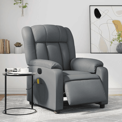 Poltrona massagens reclinável - Poltrona relax elétrica couro artif. cinzento