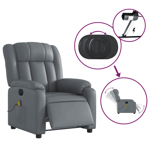 Poltrona massagens reclinável - Poltrona relax elétrica couro artif. cinzento