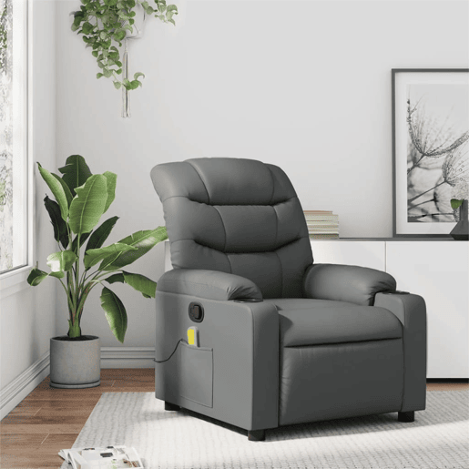 Poltrona de massagens reclinável - Poltrona relax couro artificial cinzento