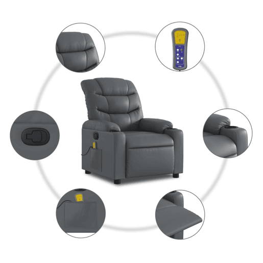 Poltrona de massagens reclinável - Poltrona relax couro artificial cinzento
