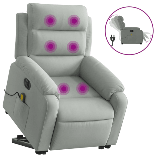 Poltrona de massagens reclinável - Poltrona relax elétrica veludo cinzento-claro