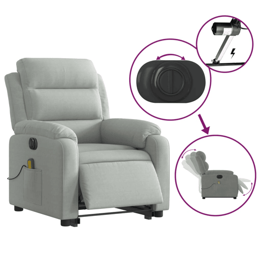 Poltrona de massagens reclinável - Poltrona relax elétrica veludo cinzento-claro