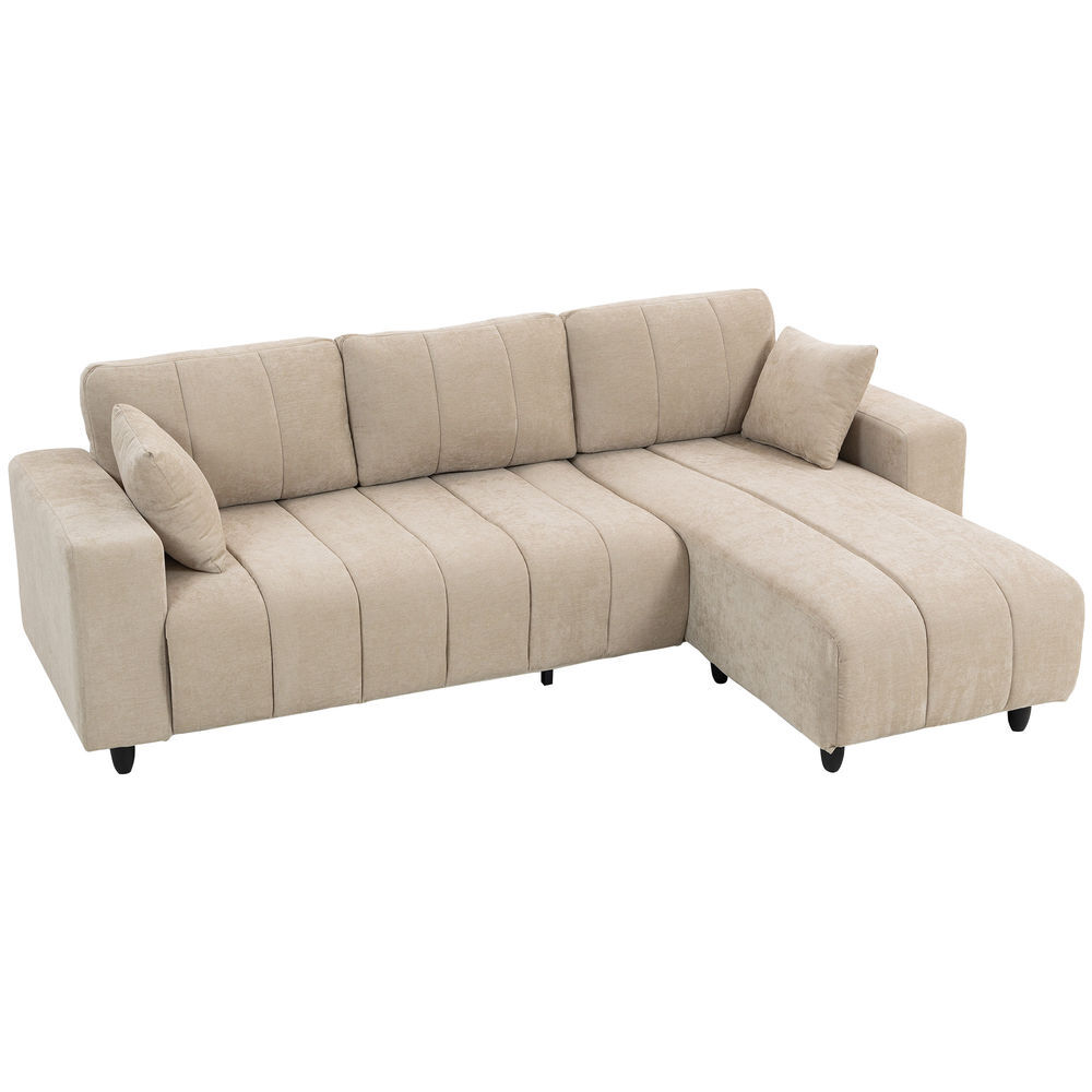 Homcom sofá chaise longue reversible, sofá esquinero en forma de l de 3 plazas, 2 almohadas, tapizado en lino, marco de acero, para salón, 242x156x87 cm, beige
