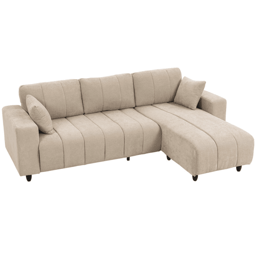 HOMCOM Sofá Chaise Longue Reversível Sofá de Canto em Forma de L de 3 Lugares 2 Almofadas Estofado em Linho Estrutura de Aço para Sala de Estar 242x156x87 cm Bege