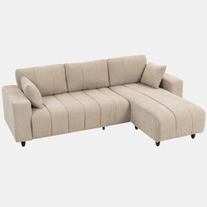 HOMCOM Sofá Chaise Longue Reversível Sofá de Canto em Forma de L de 3 Lugares 2 Almofadas Estofado em Linho Estrutura de Aço para Sala de Estar 242x156x87 cm Bege