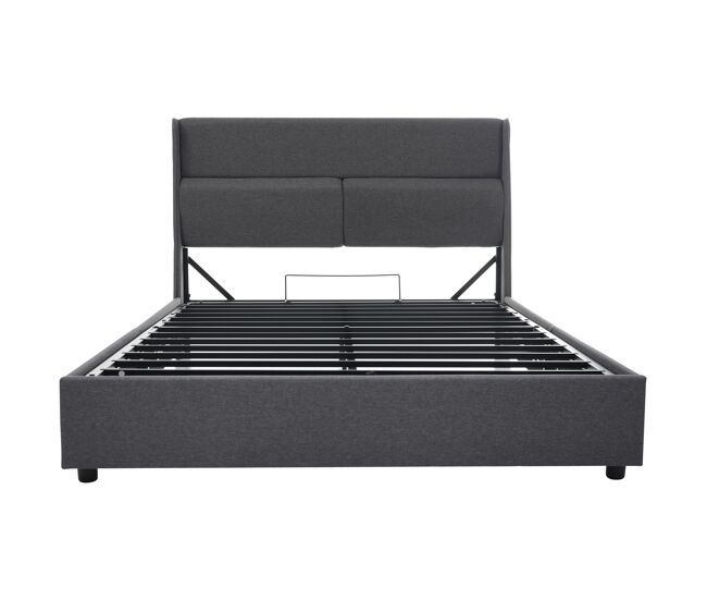 Cama tapizada 160x200 cm - cabeceras ajustables, canapé hidráulico con almacenamiento, gris