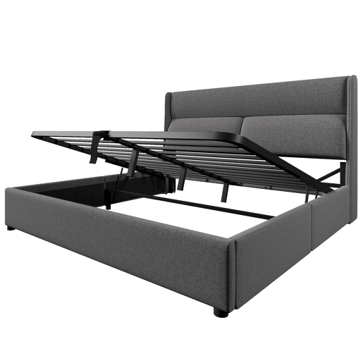 Cama estofada 160x200 cm - Cabeceiras ajustáveis, canapé hidráulico com arrumação, cinzento