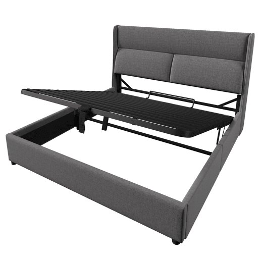 Cama estofada 160x200 cm - Cabeceiras ajustáveis, canapé hidráulico com arrumação, cinzento