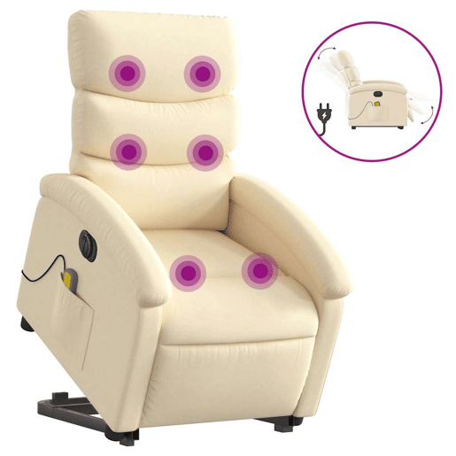 Poltrona elétrica elevatória massagens - Poltrona relax tecido creme Poltrona elétrica elevatória massagens - Poltrona relax tecido creme