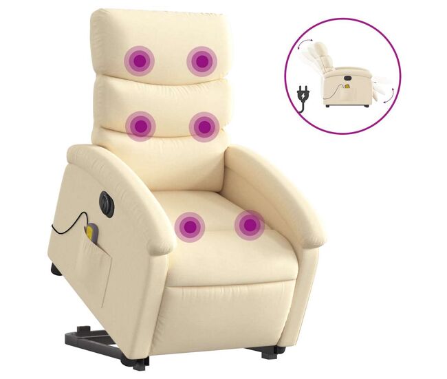 Sillón de masaje eléctrico reclinable - sillón relax elevable tela crema