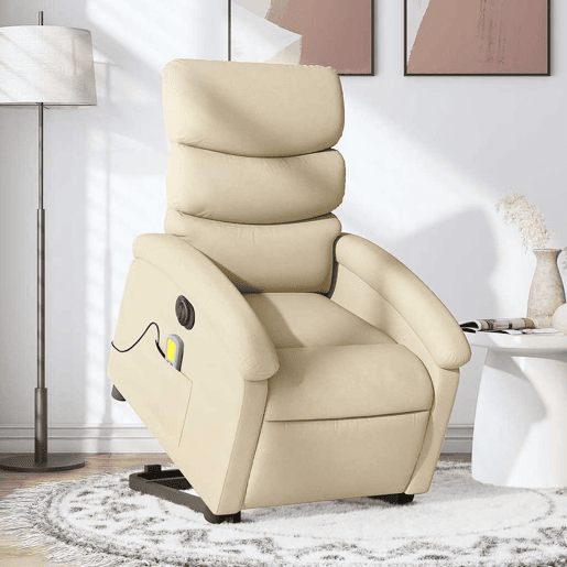 Poltrona elétrica elevatória massagens - Poltrona relax tecido creme Poltrona elétrica elevatória massagens - Poltrona relax tecido creme