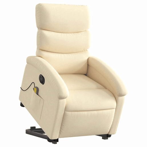 Poltrona elétrica elevatória massagens - Poltrona relax tecido creme Poltrona elétrica elevatória massagens - Poltrona relax tecido creme