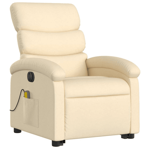 Poltrona elétrica elevatória massagens - Poltrona relax tecido creme Poltrona elétrica elevatória massagens - Poltrona relax tecido creme