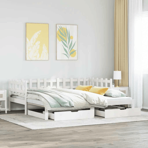 Sofá-cama, Sofá conversível com gavetão e gavetas sem colchão 90x190 cm branco