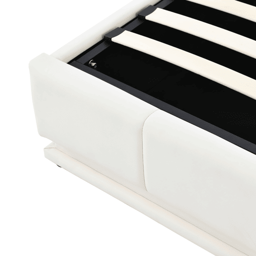Cama estofada 140x200 cm - LED, armazenamento hidráulico, cama de casal, branca
