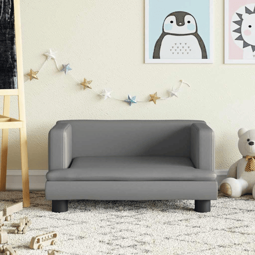 Sofá infantil, Sofá para criança 60x40x30 cm couro artificial cinzento Sofá infantil, Sofá para criança 60x40x30 cm couro artificial cinzento