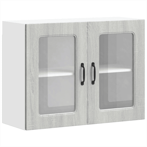 Armário de parede de cozinha - Cozinha modular porta vidro cinza sonoma