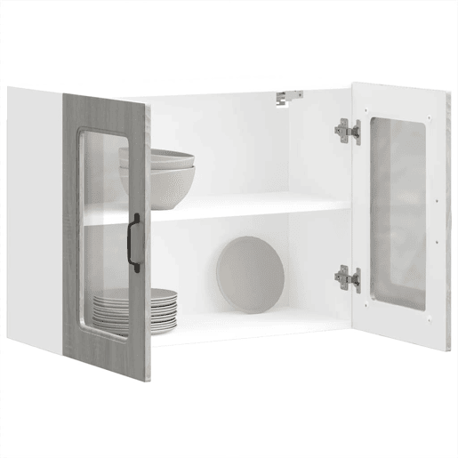Armário de parede de cozinha - Cozinha modular porta vidro cinza sonoma