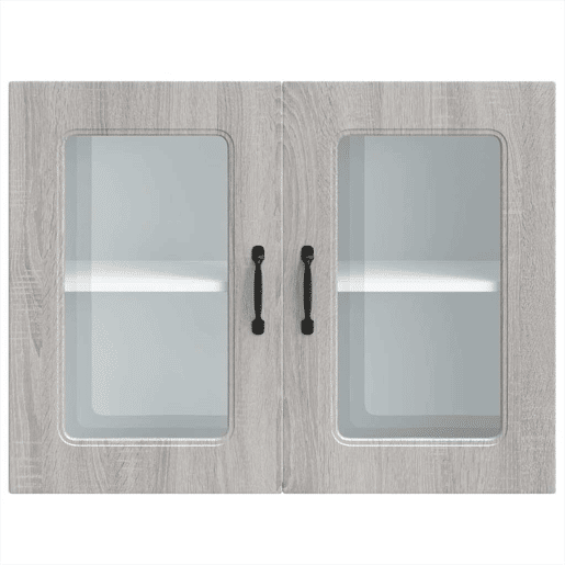 Armário de parede de cozinha - Cozinha modular porta vidro cinza sonoma