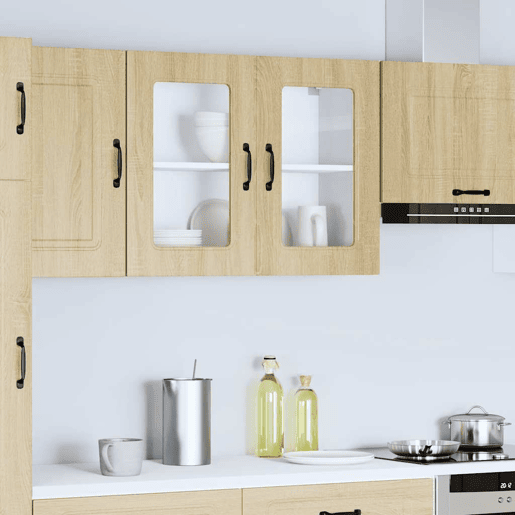 Armário de parede de cozinha - Cozinha modular porta vidro carvalho sonoma