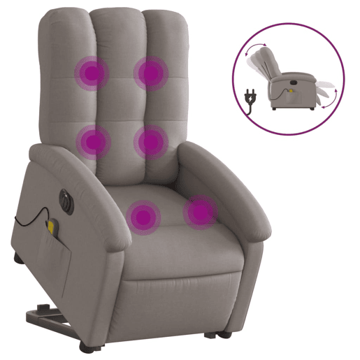 Poltrona elétrica elevatória massagens - Poltrona relax tecido cinza-acastanhado