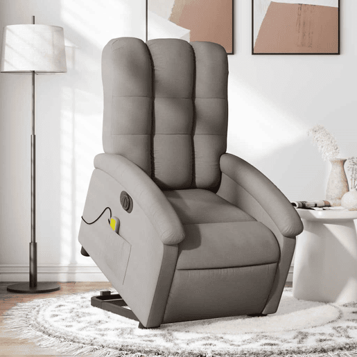 Poltrona elétrica elevatória massagens - Poltrona relax tecido cinza-acastanhado