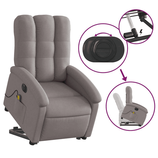 Poltrona elétrica elevatória massagens - Poltrona relax tecido cinza-acastanhado