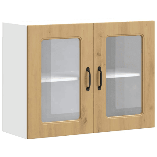 Armário de parede cozinha - Cozinha modular porta vidro carvalho artesanal