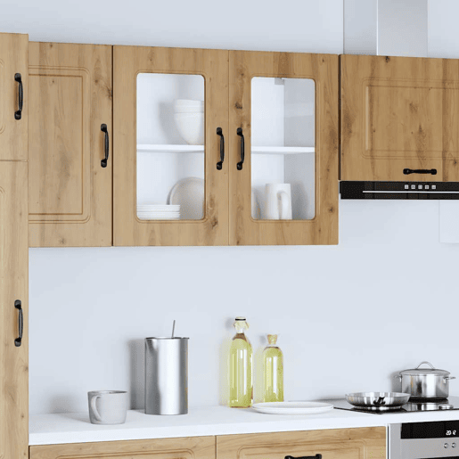 Armário de parede cozinha - Cozinha modular porta vidro carvalho artesanal