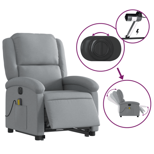 Poltrona elétrica reclinável massagens - Poltrona relax tecido cinzento-claro