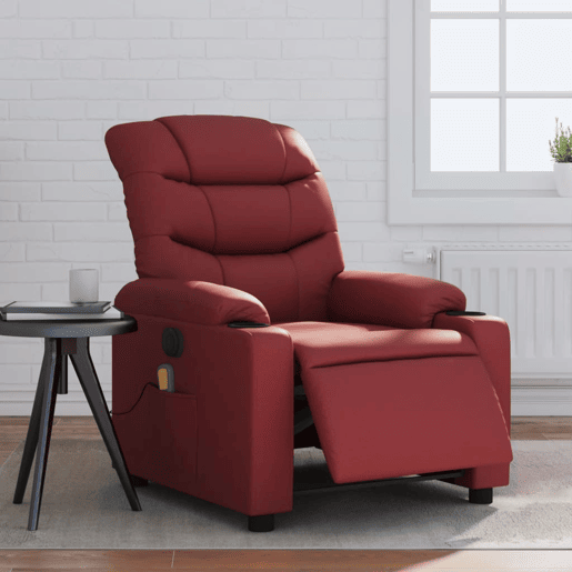 Poltrona massagens reclin. - Poltrona relax elétrica couro artif. vermelho-tinto